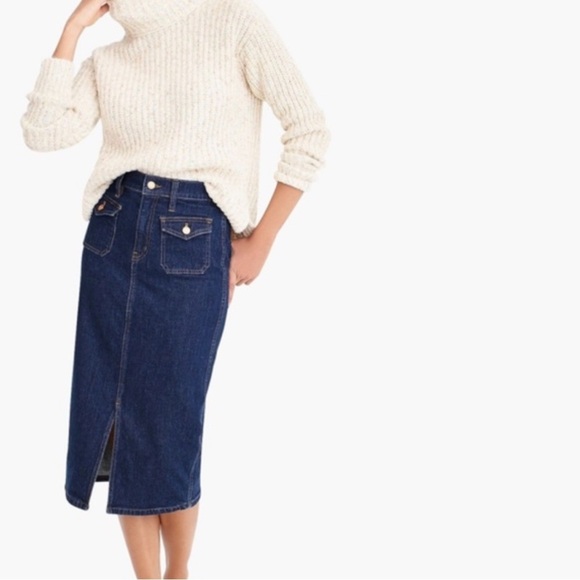 J. Crew Denim Midi Pencil Skirt Blue Stretch Festival Preppy Medium Wash Size 27 - Picture 1 of 6